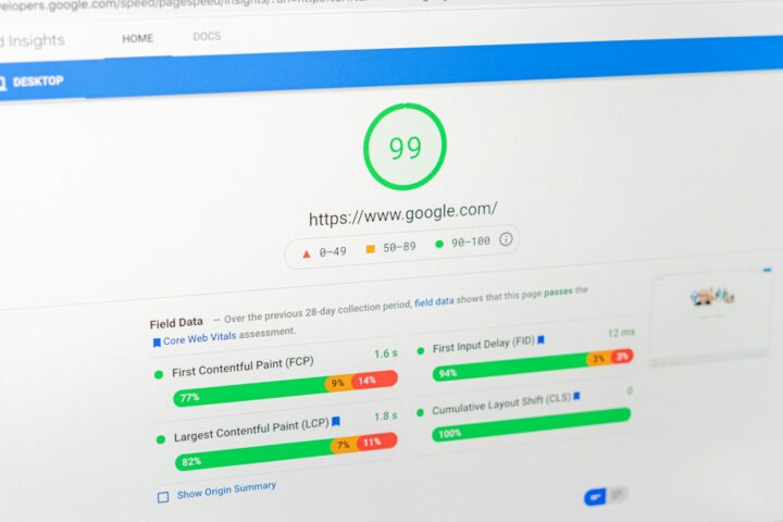 screenshot af google pagespeed af google.com score 99 på desktop